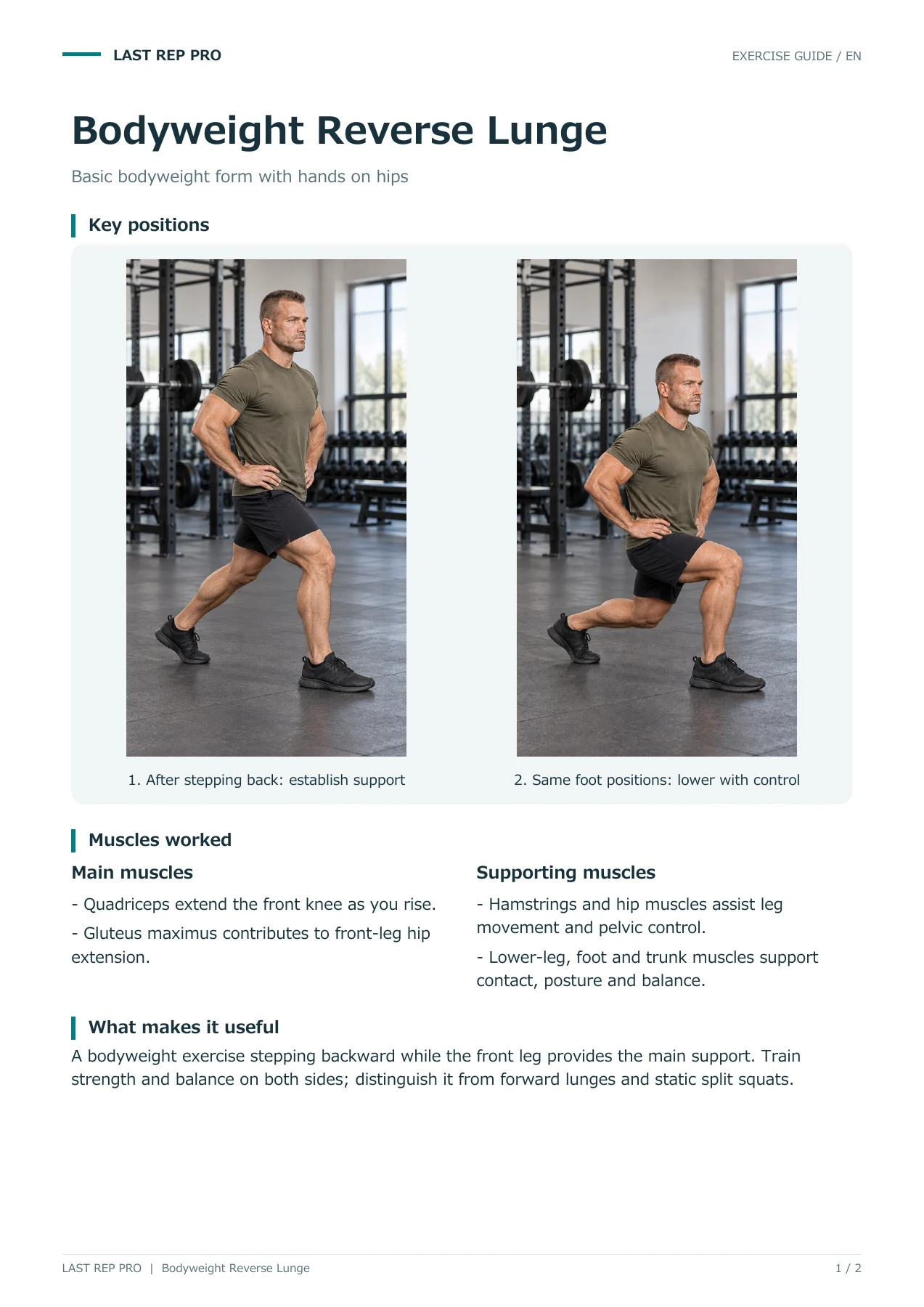Bodyweight Reverse Lunge: English PDF page 1 of 2