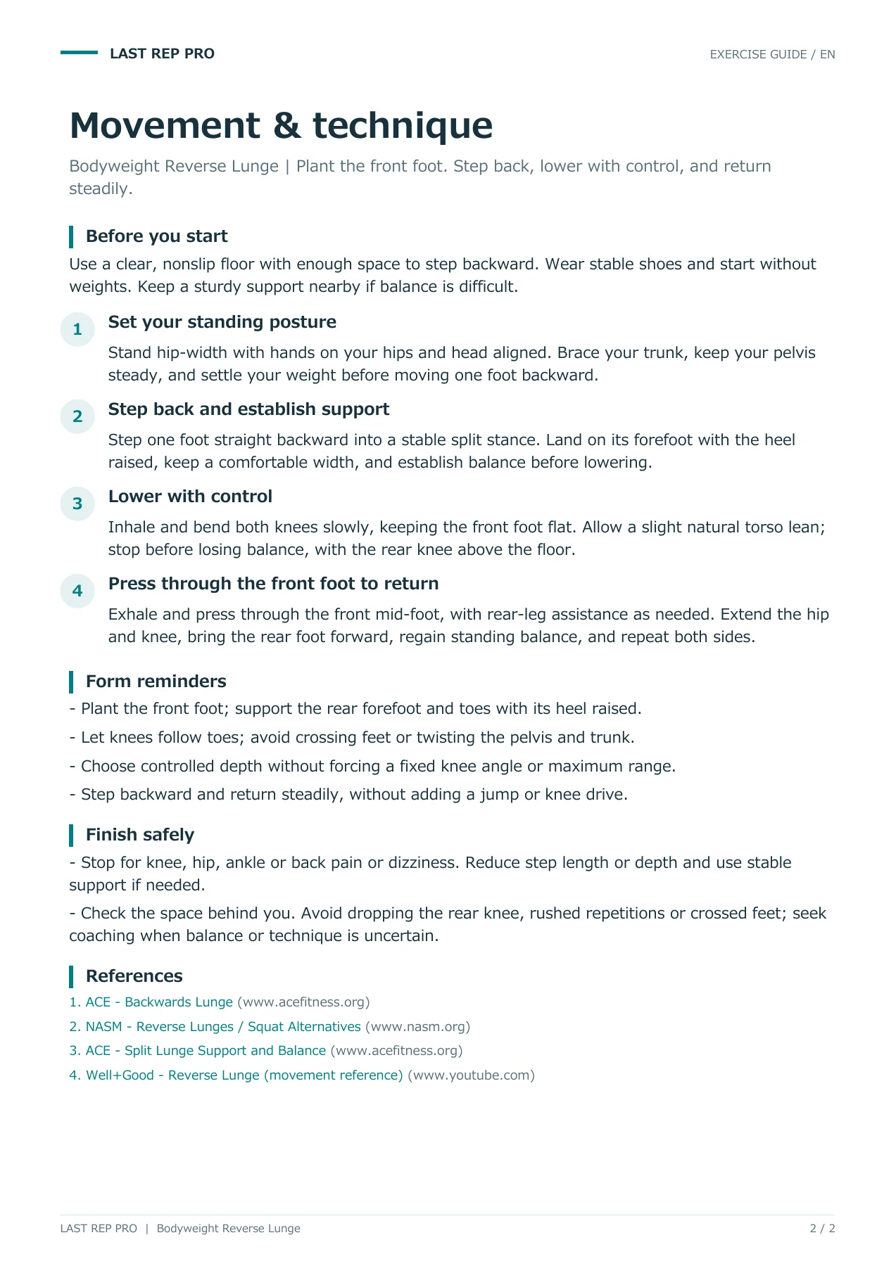 Bodyweight Reverse Lunge: English PDF page 2 of 2