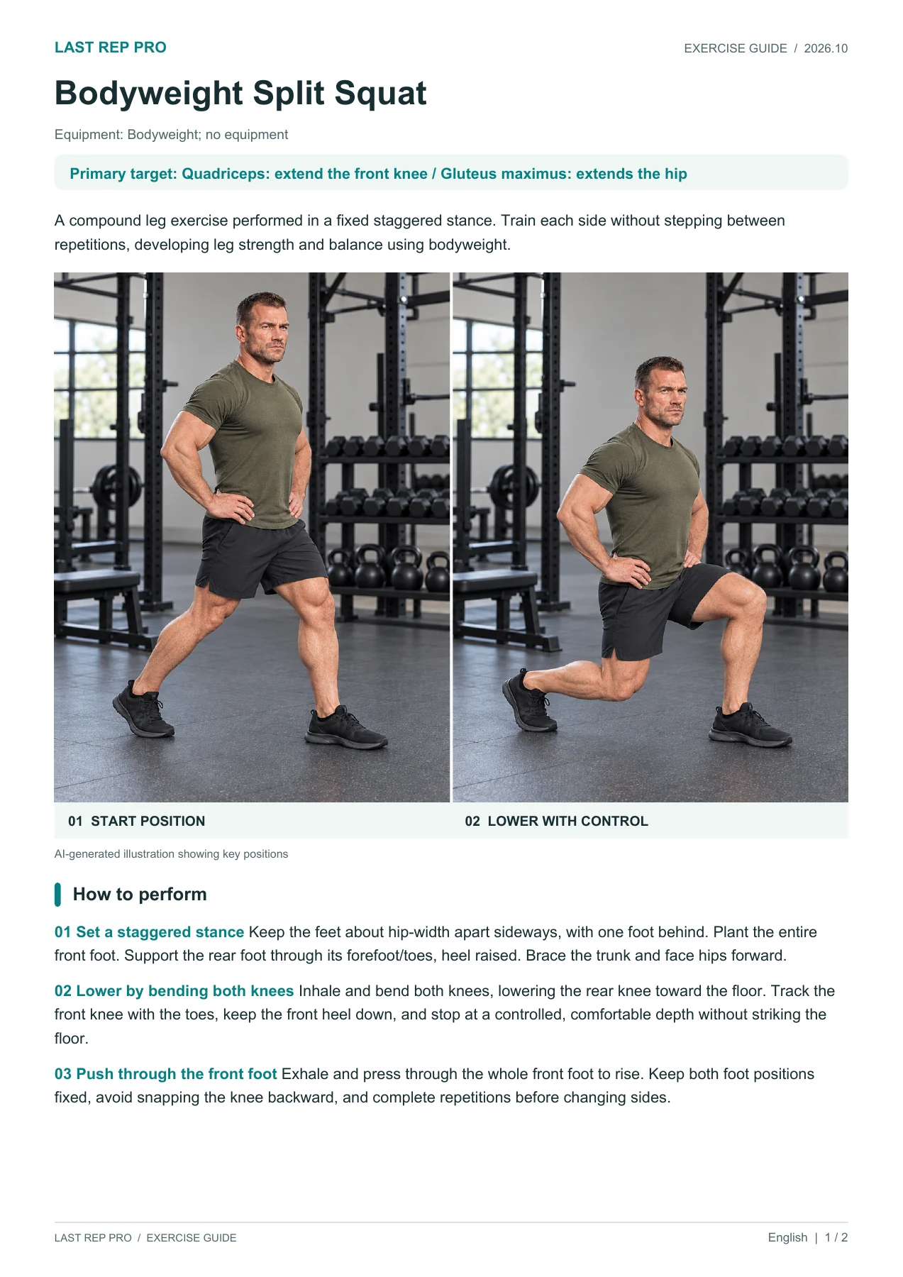 Bodyweight Split Squat: English PDF page 1 of 2