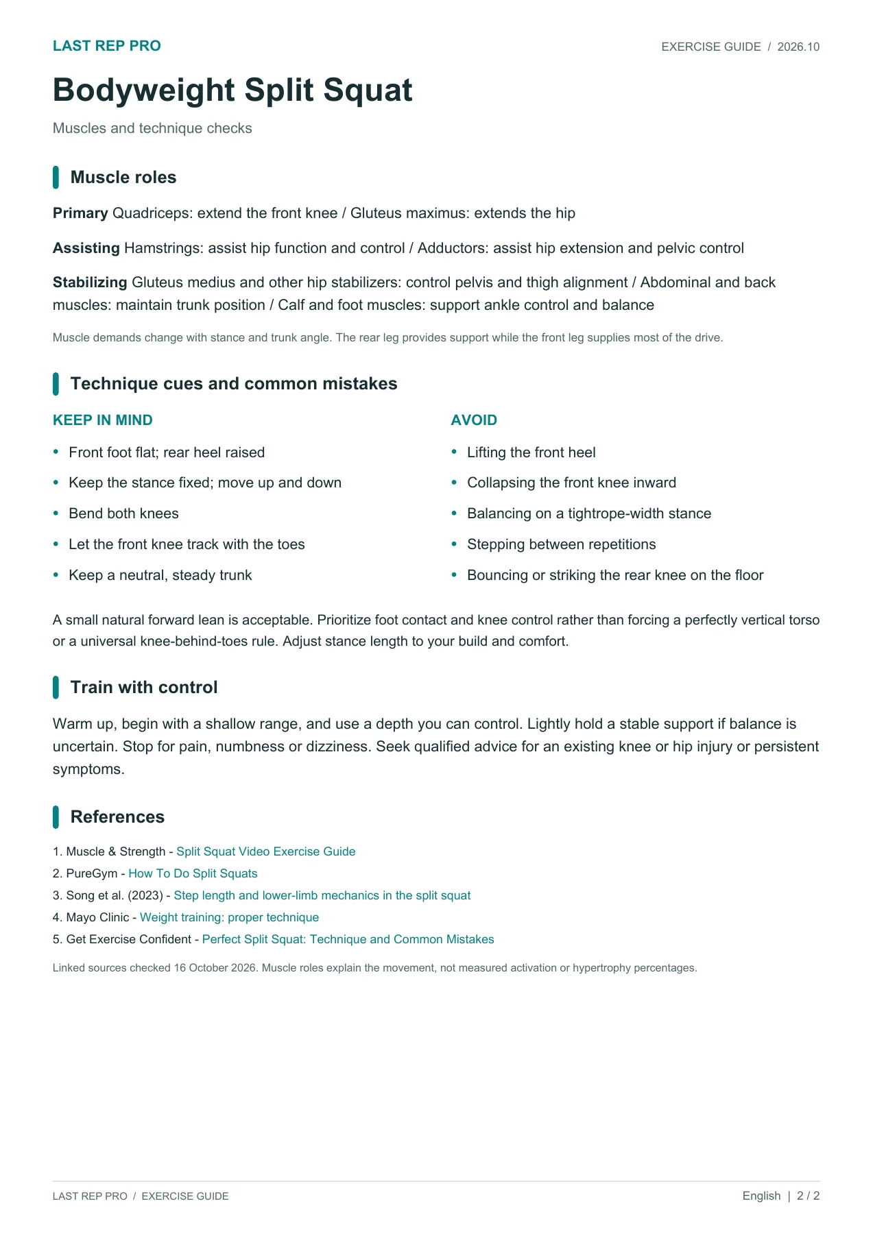 Bodyweight Split Squat: English PDF page 2 of 2