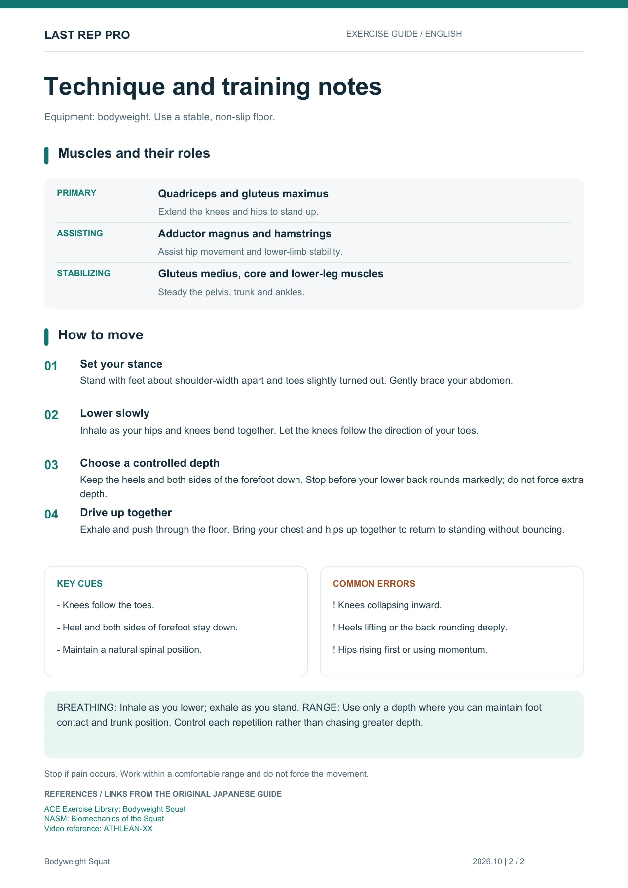 Bodyweight Squat: English PDF page 2 of 2