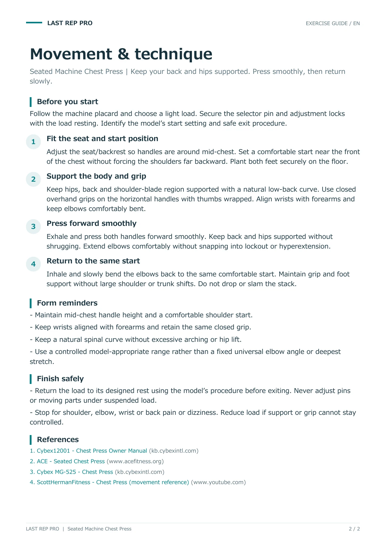 Seated Machine Chest Press: English PDF page 2 of 2