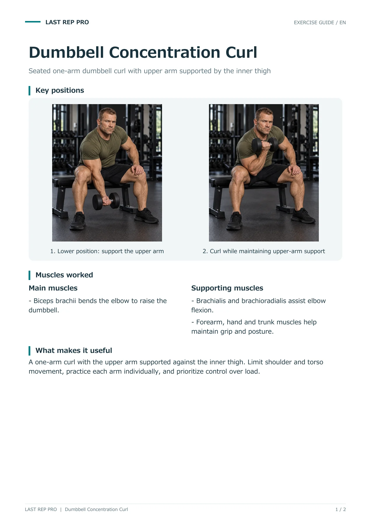 Dumbbell Concentration Curl: English PDF page 1 of 2