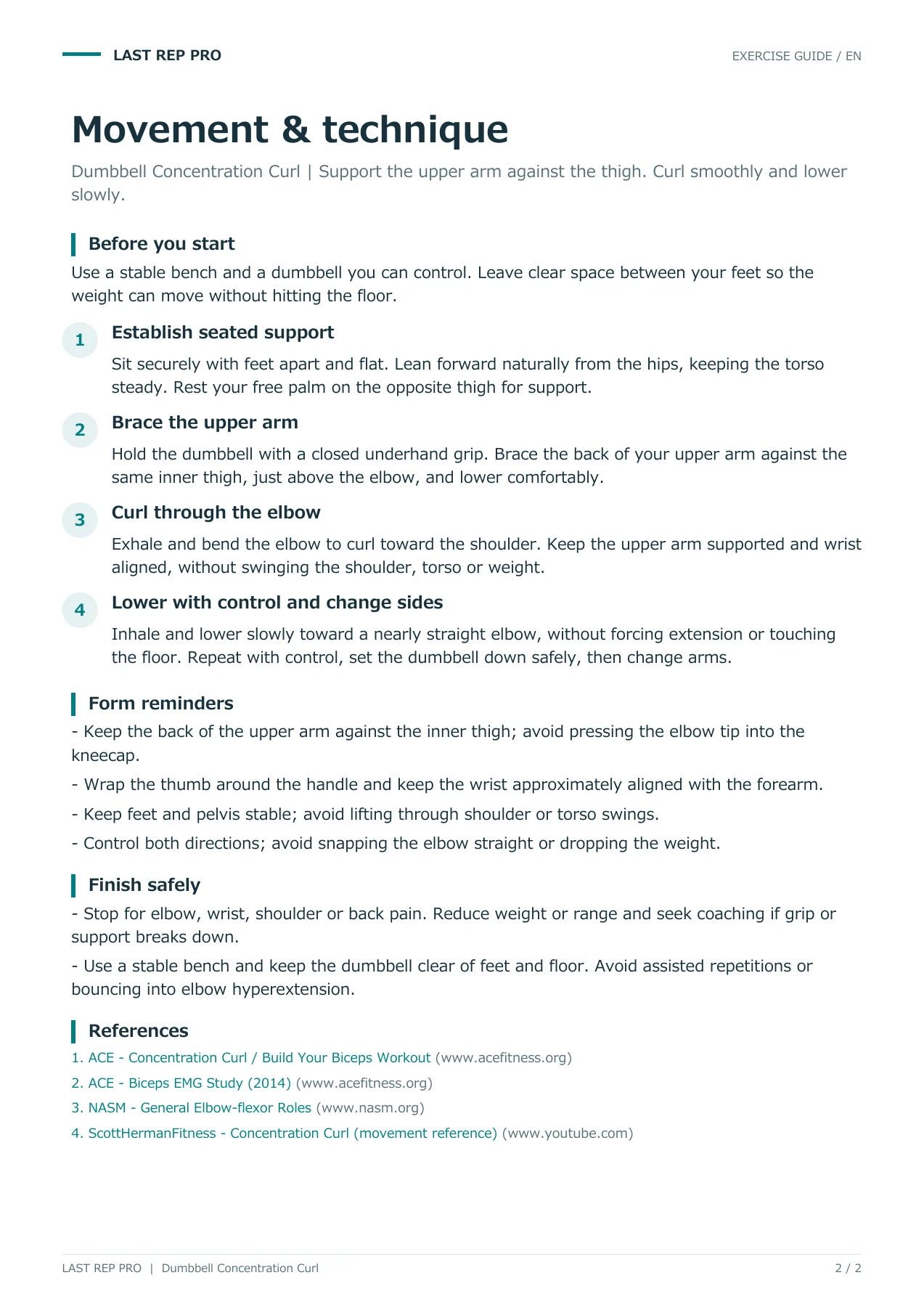 Dumbbell Concentration Curl: English PDF page 2 of 2