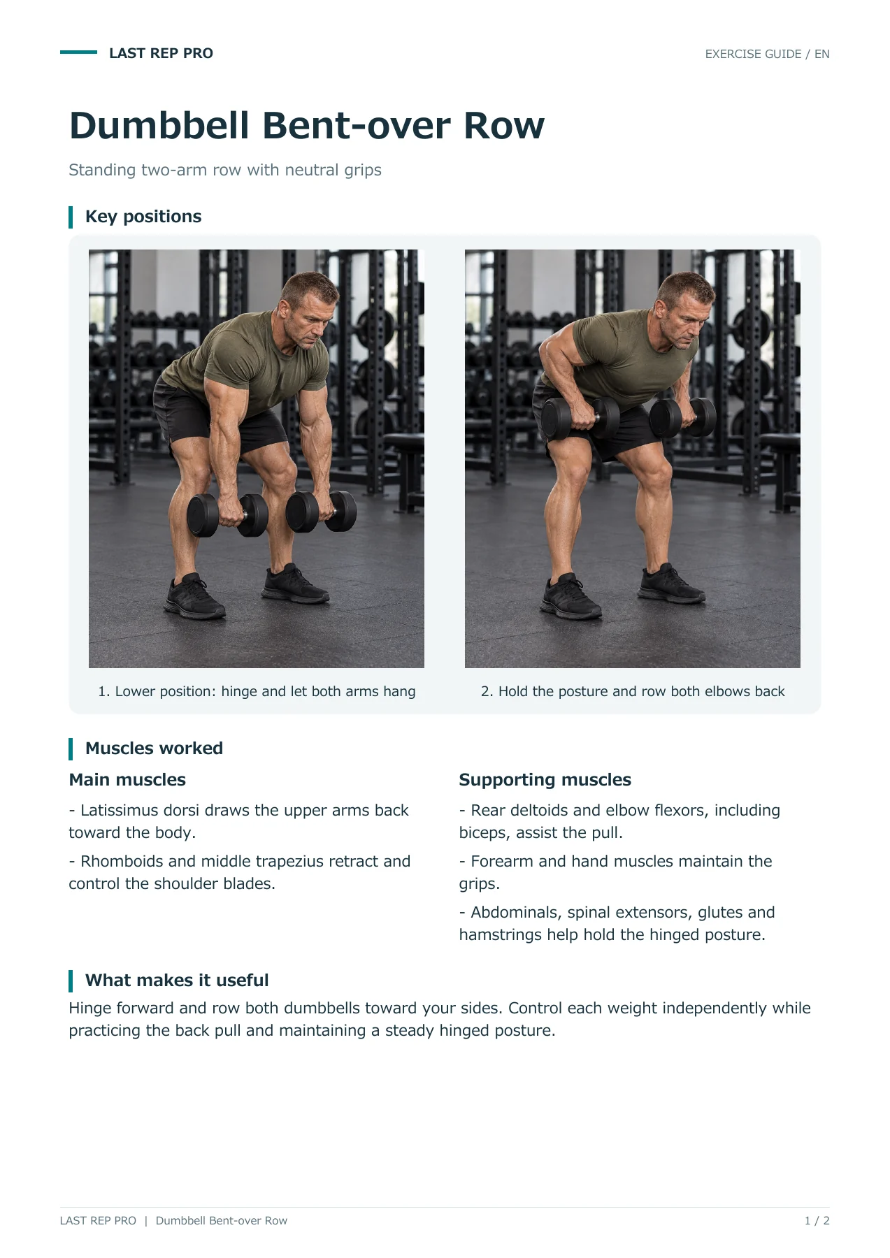 Dumbbell Bent-over Row: English PDF page 1 of 2