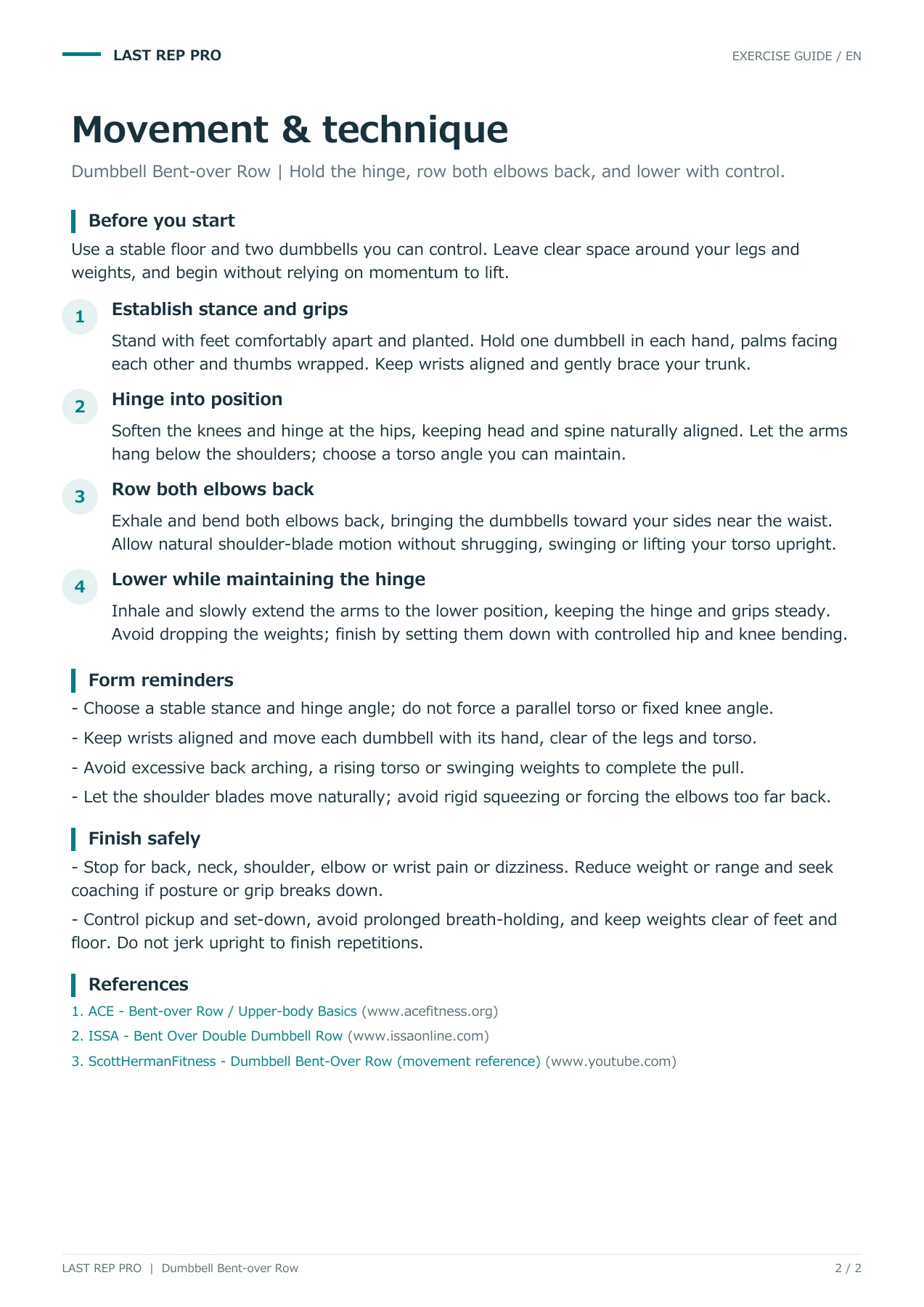 Dumbbell Bent-over Row: English PDF page 2 of 2