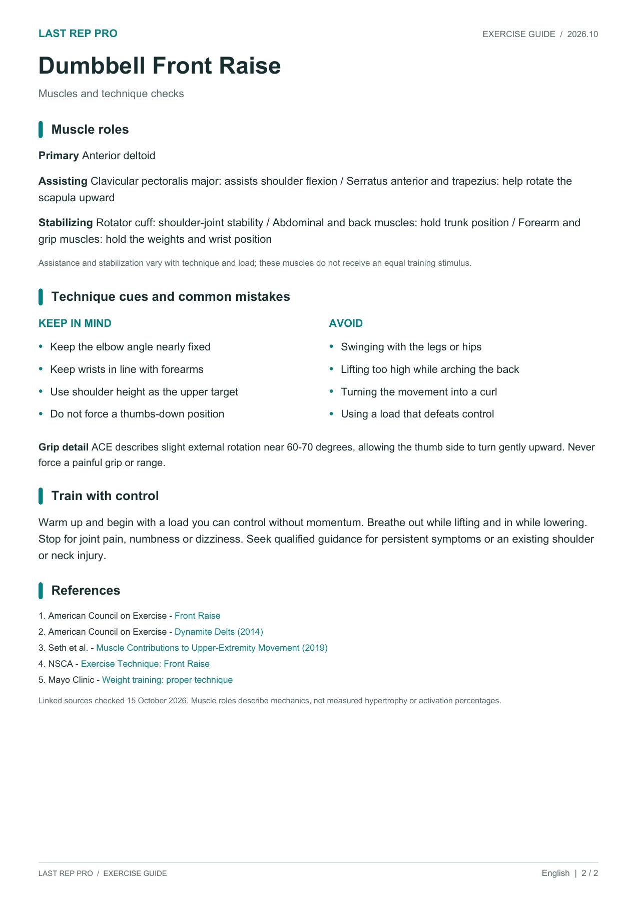 Dumbbell Front Raise: English PDF page 2 of 2