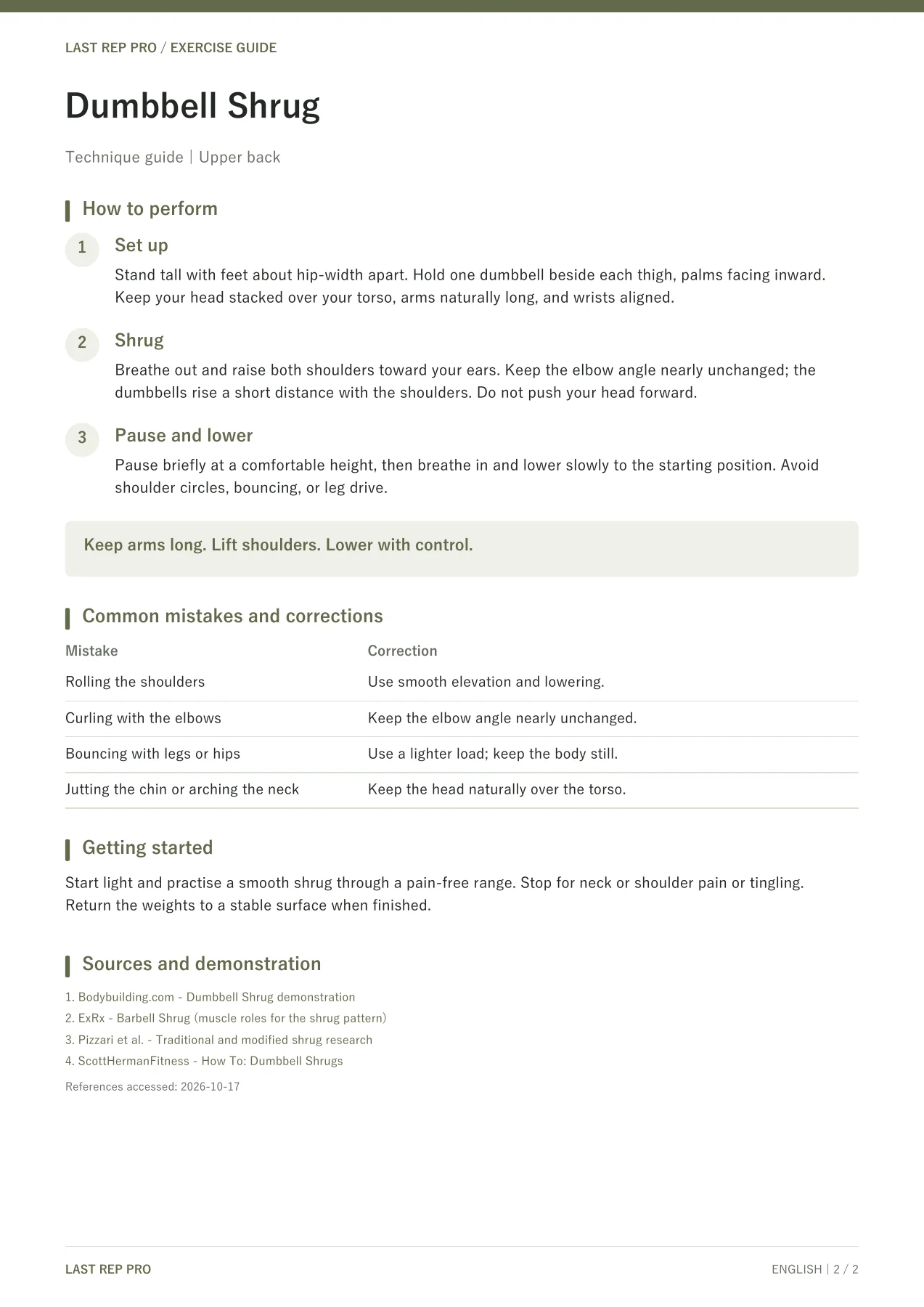 Dumbbell Shrug: English PDF page 2 of 2