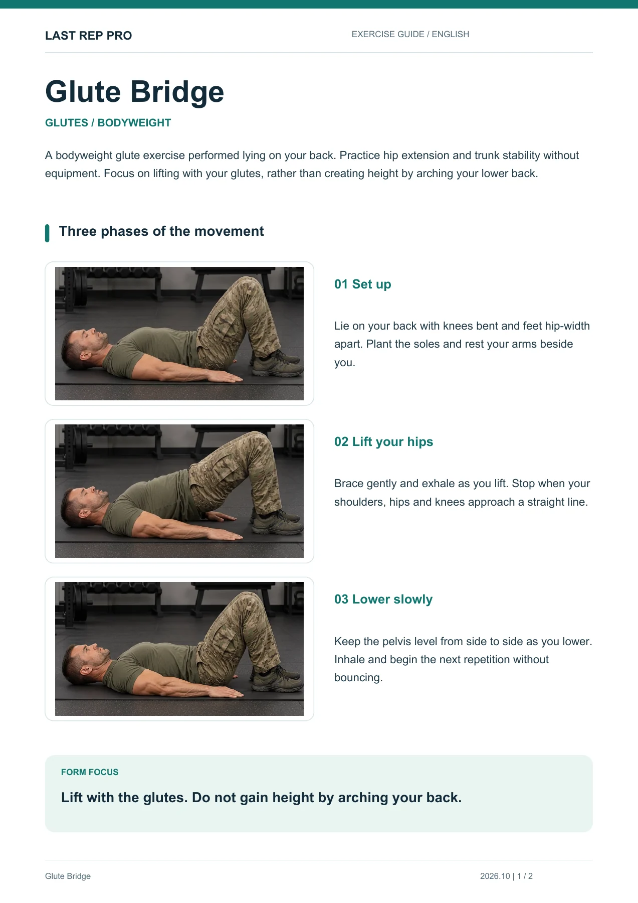 Glute Bridge: English PDF page 1 of 2