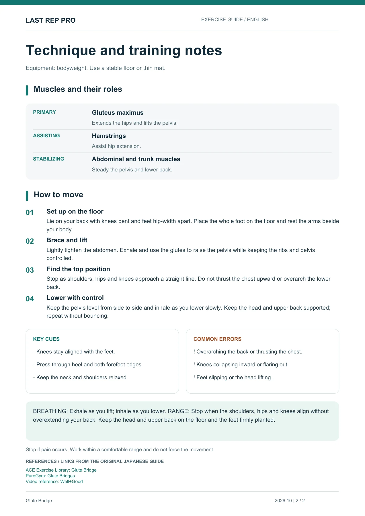 Glute Bridge: English PDF page 2 of 2