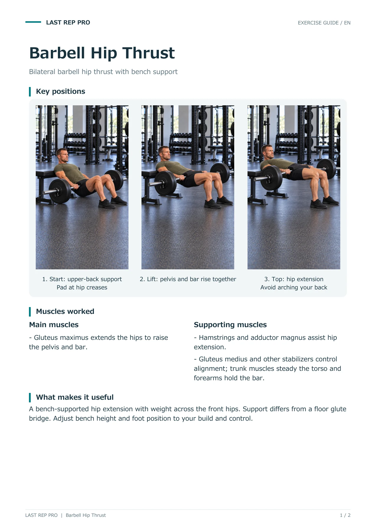 Barbell Hip Thrust: English PDF page 1 of 2