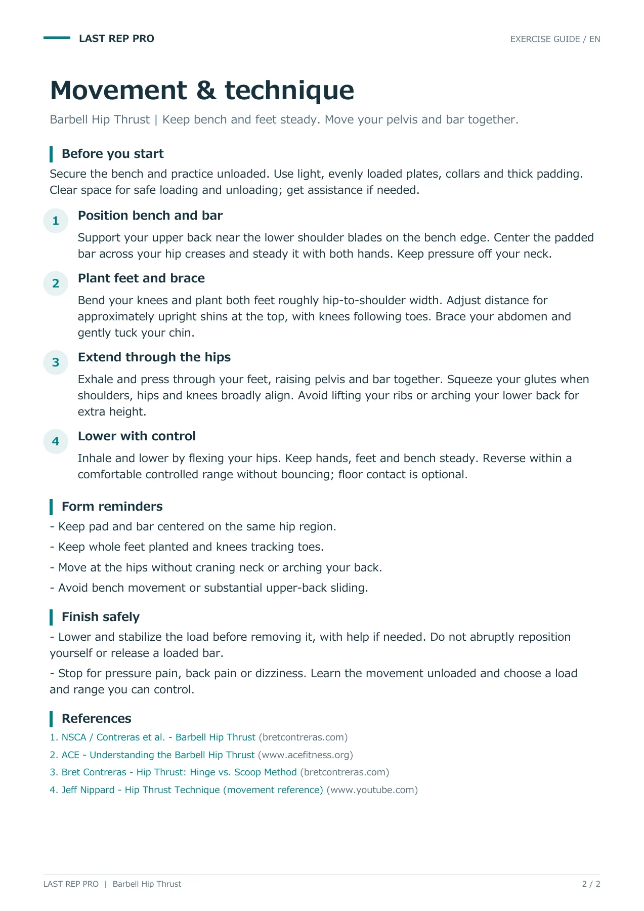 Barbell Hip Thrust: English PDF page 2 of 2