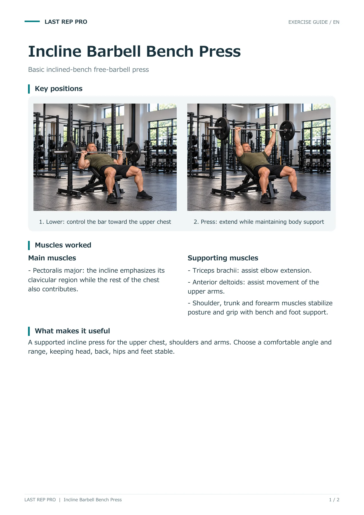 Incline Barbell Bench Press: English PDF page 1 of 2