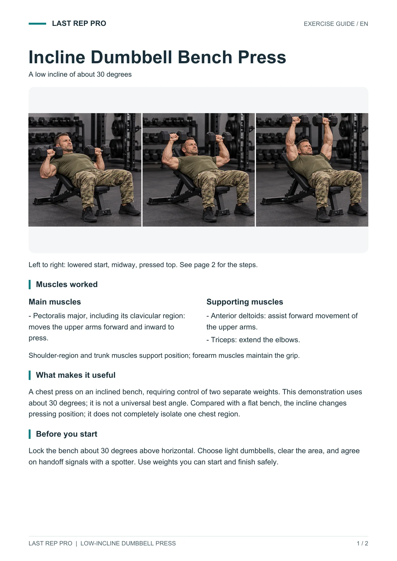 Incline Dumbbell Bench Press: English PDF page 1 of 2