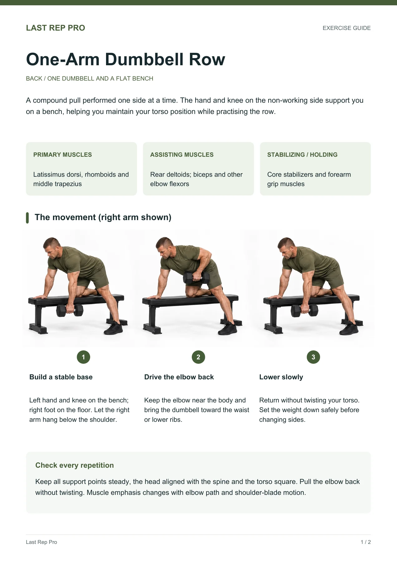 One-Arm Dumbbell Row: English PDF page 1 of 2