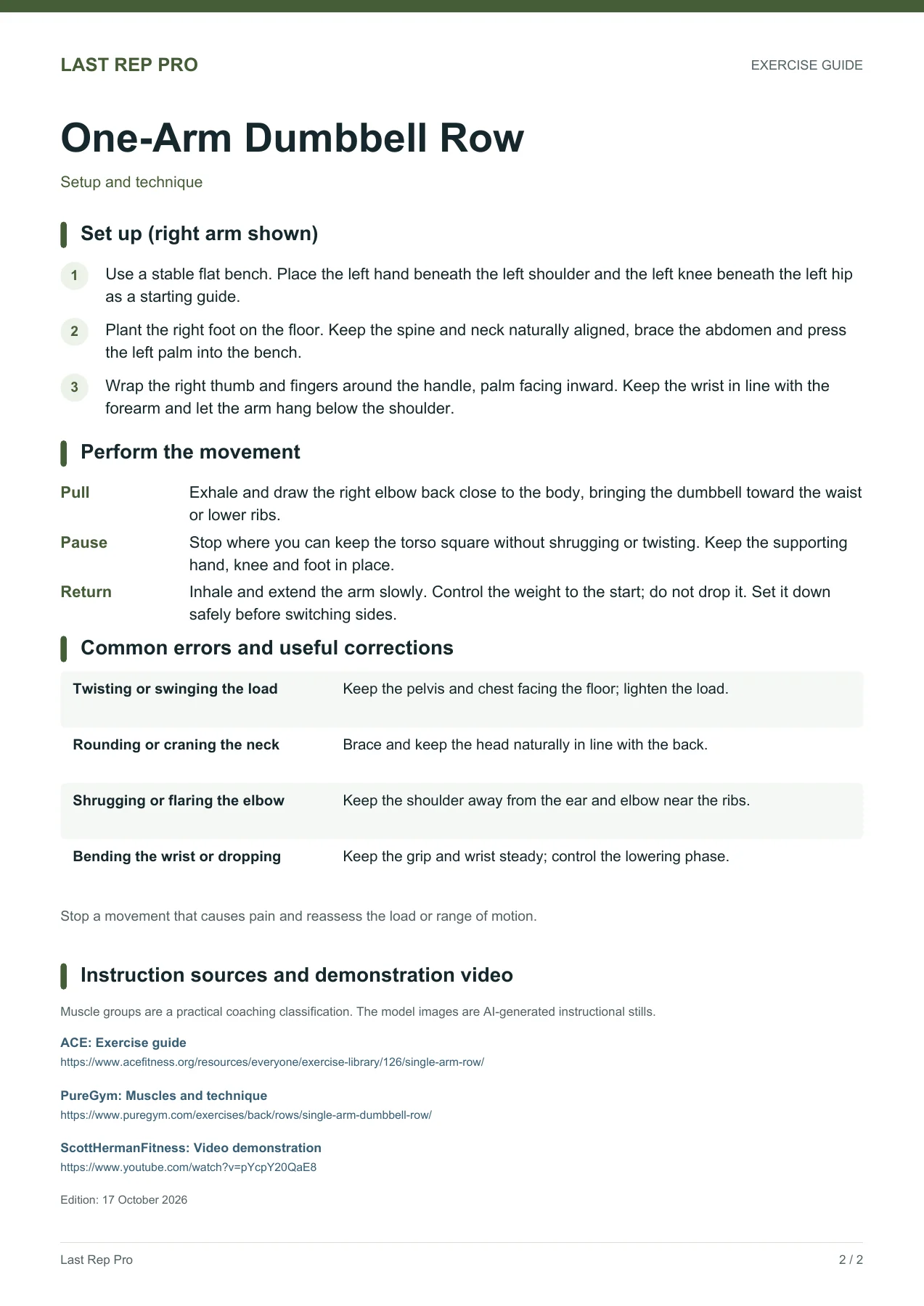 One-Arm Dumbbell Row: English PDF page 2 of 2