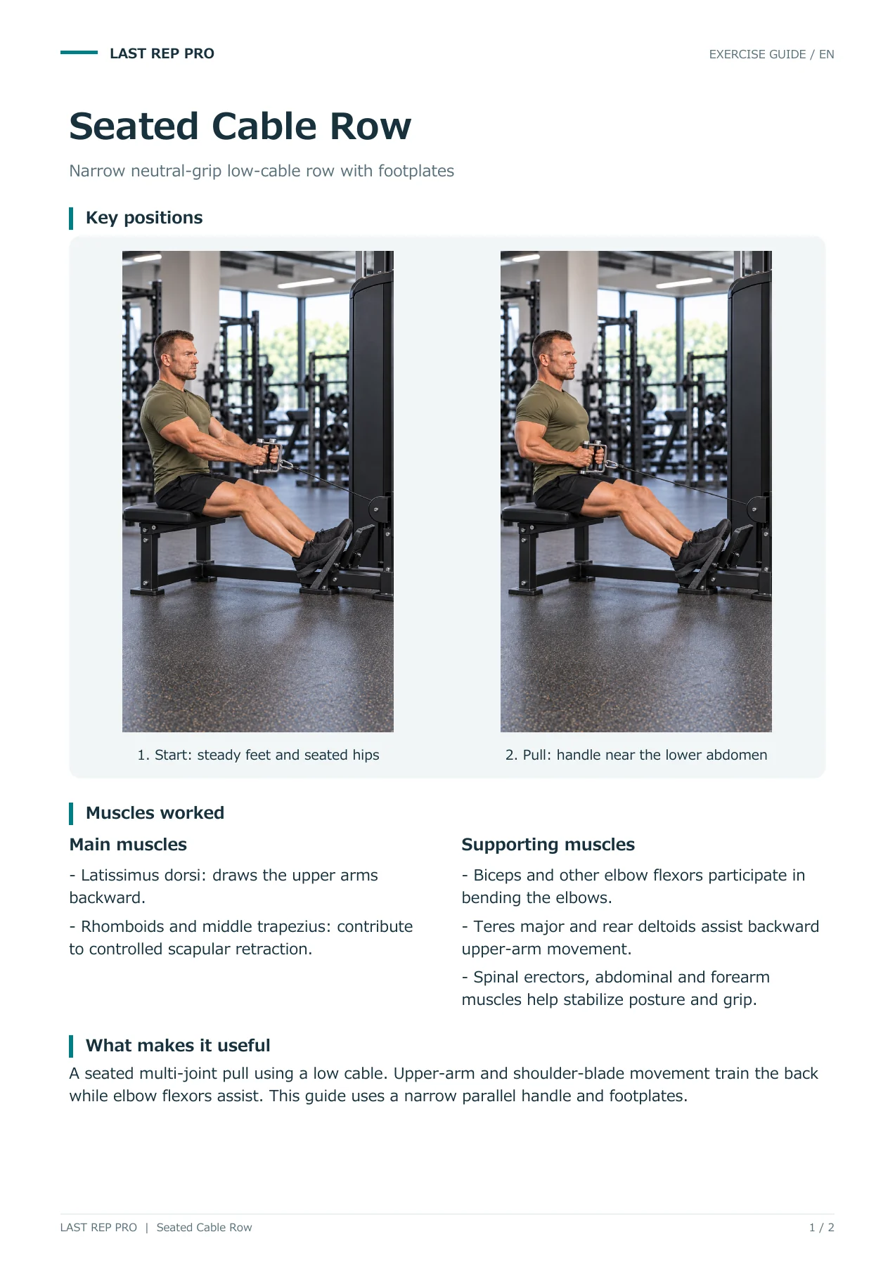 Seated Cable Row: English PDF page 1 of 2