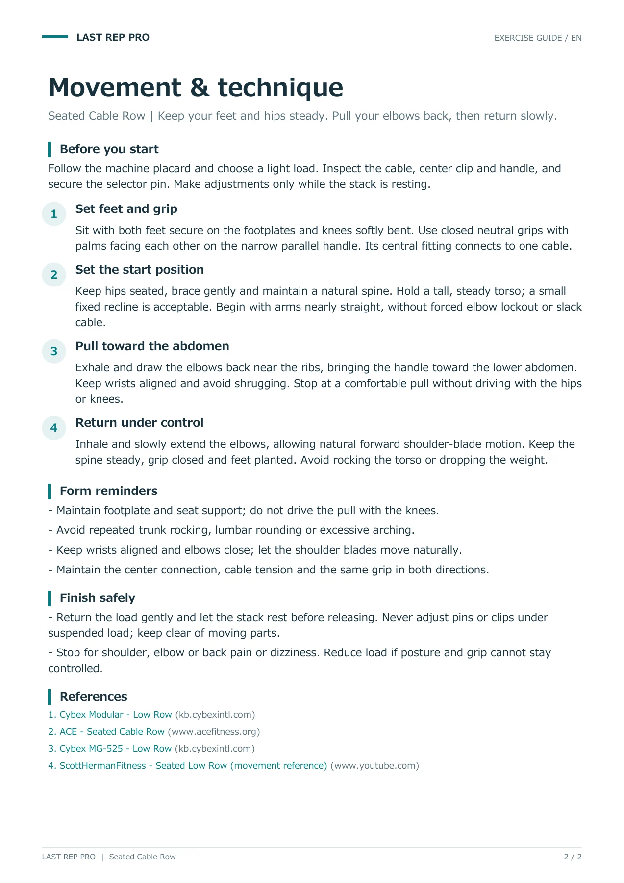 Seated Cable Row: English PDF page 2 of 2