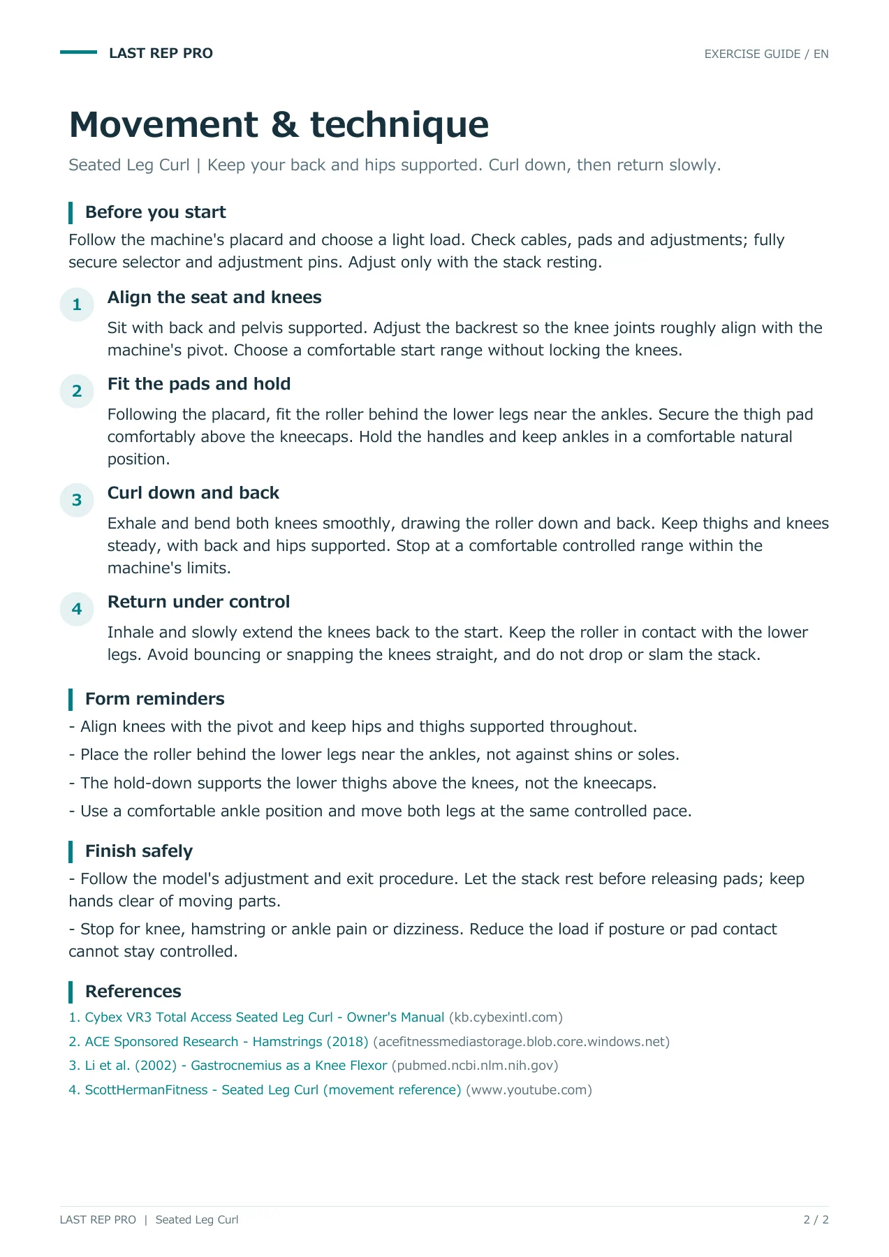 Seated Leg Curl: English PDF page 2 of 2