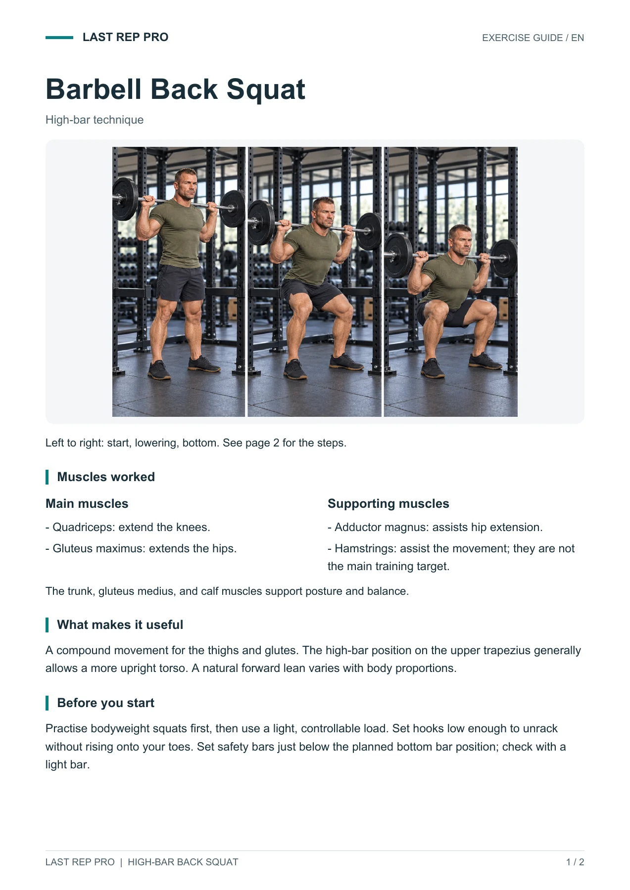 Barbell Back Squat: English PDF page 1 of 2