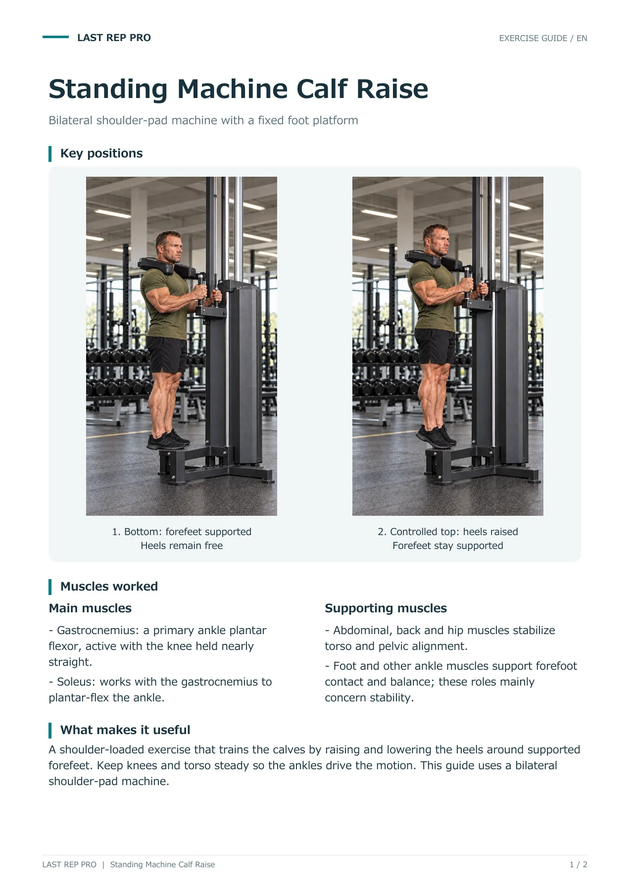 Standing Machine Calf Raise: English PDF page 1 of 2