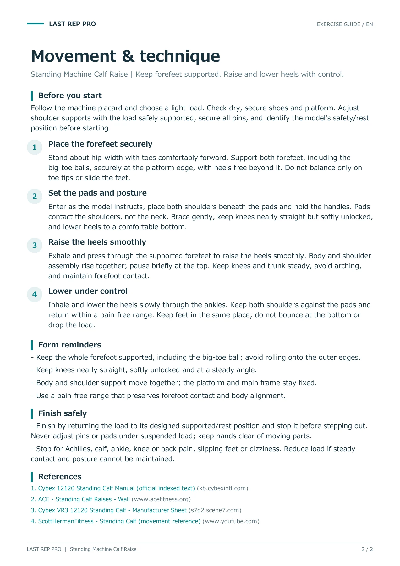 Standing Machine Calf Raise: English PDF page 2 of 2