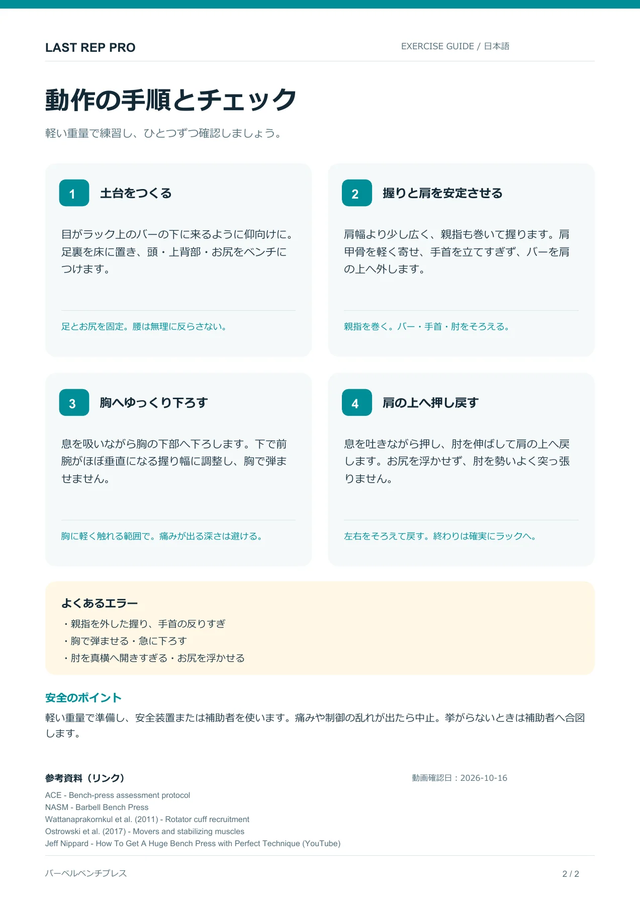 ベンチプレス:解説PDF 2 / 2ページ