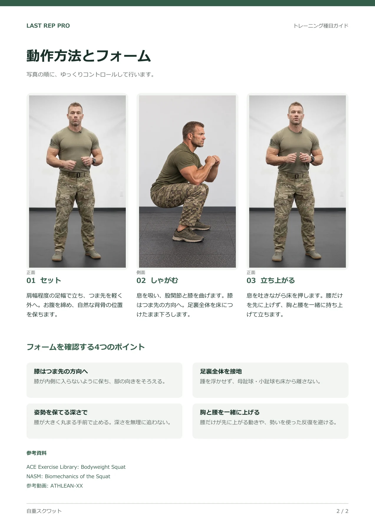 自重スクワット:解説PDF 2 / 2ページ