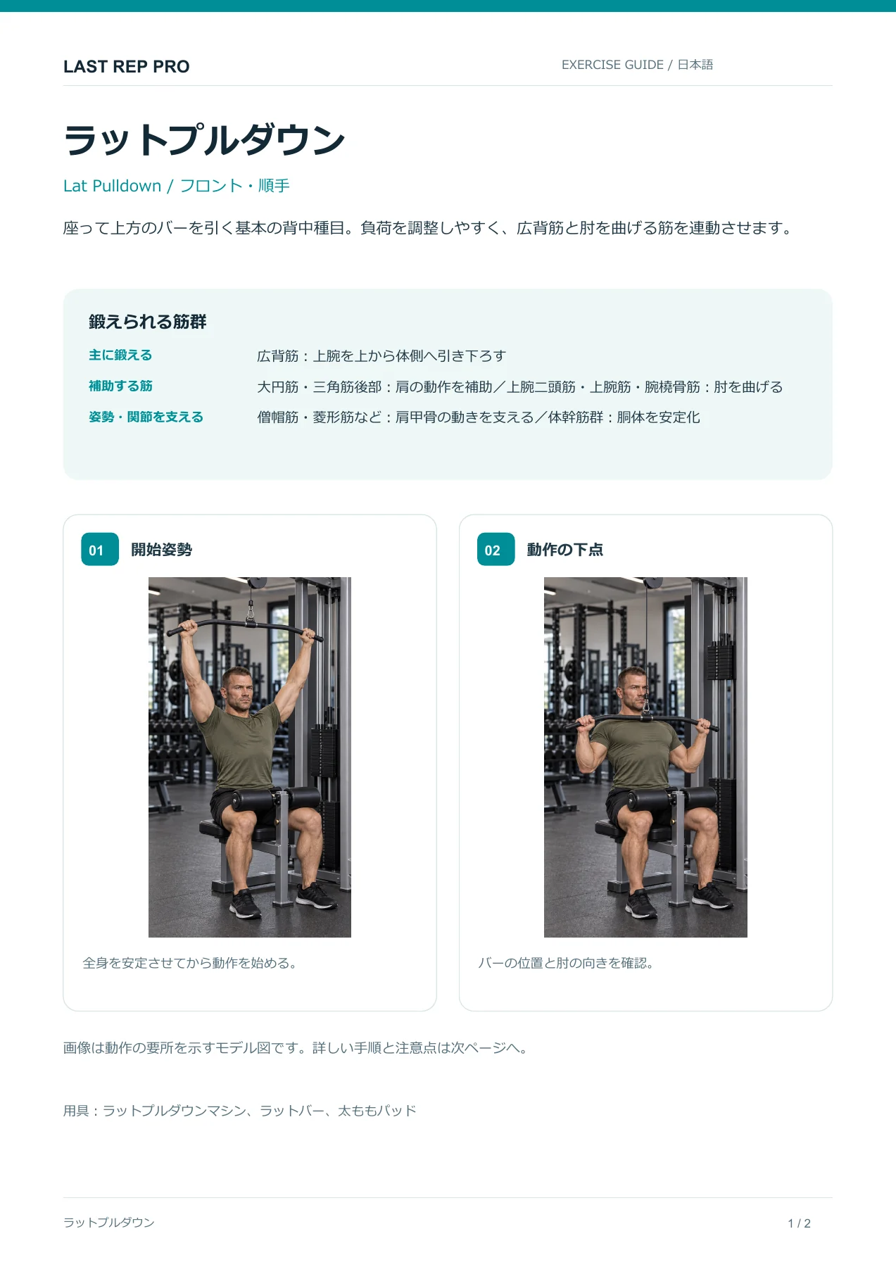 ラットプルダウン:解説PDF 1 / 2ページ