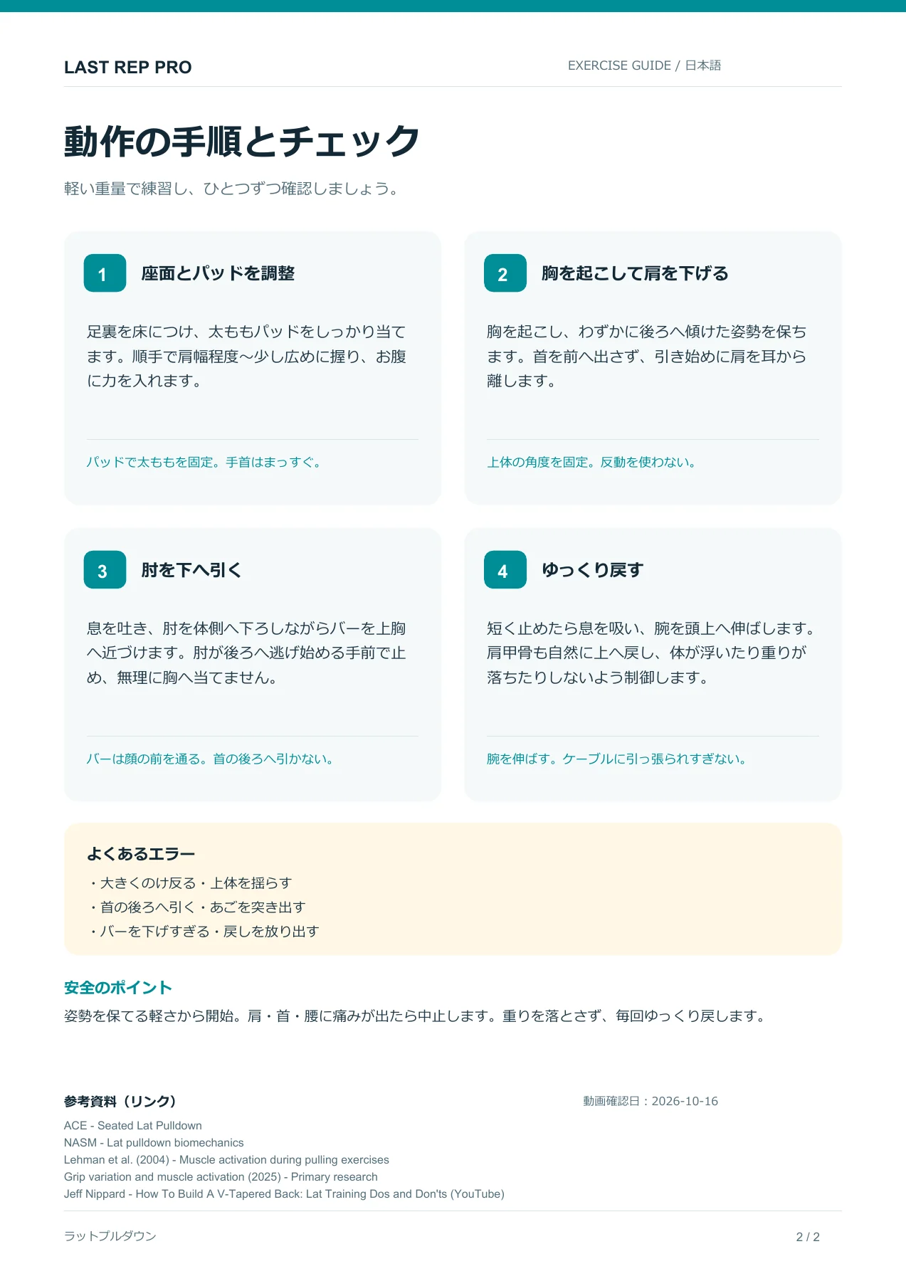 ラットプルダウン:解説PDF 2 / 2ページ