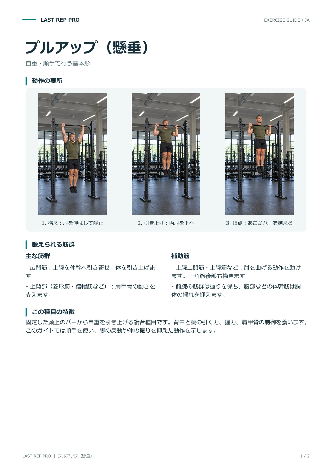 プルアップ(懸垂):解説PDF 1 / 2ページ