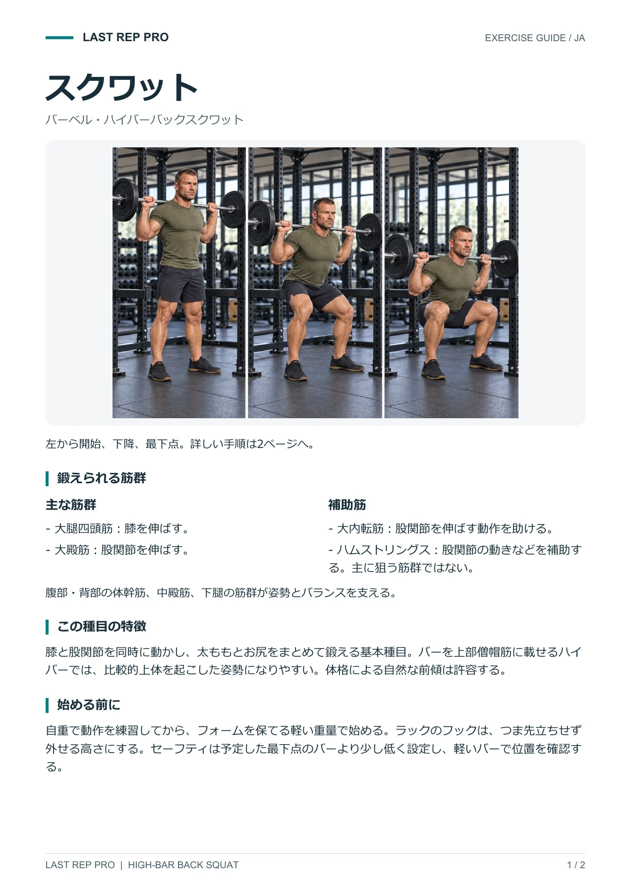 スクワット:解説PDF 1 / 2ページ